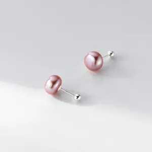 Minimalistische rosa Süßwasserperlen Ohrstecker aus Sterlingsilber, süßer Alltagsschmuck.