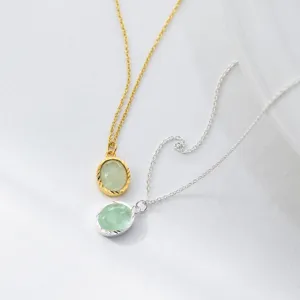 Elegant oval green fluorite pendant necklace in gold and silver S925 sterling silver style.