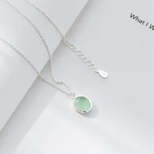 S925 silver green fluorite oval pendant necklace fresh sweet style niche jewelry accessory