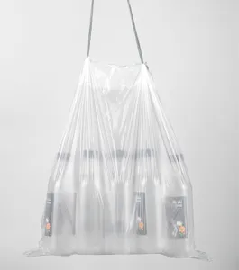 Transparent thickened drawstring trash bag, heavy duty portable kitchen cleaning bags.