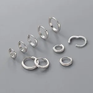 S925 Sterling Silber Minimalistische Glatte Runde Creolen Mehrere Größen Set für Damen