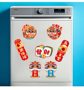 Chinese style housewarming magnetic stickers set, festive lion dance fridge decor detail.