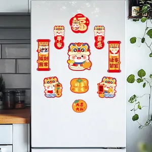 Housewarming Magnetic Fridge Stickers Cartoon Lion Dance Auspicious Blessings Home Decor Decorative Refrigerator Decals