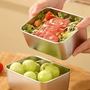 Contenedor De Alimentos De Acero Inoxidable Con Tapa Transparente Caja Bento De Metal Rectangular Nevera Preparación De Comidas