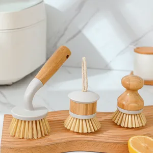 Wooden Handle Kitchen Cleaning Brush Long Handle Dish Washing Brush Pot Cleaning Tool Household Scouring Brush