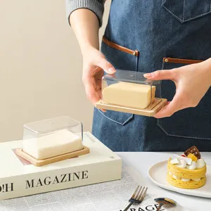 Portaburro rettangolare in legno con coperchio trasparente contenitore per formaggio.
