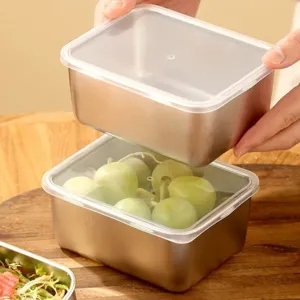 Contenedor de almacenamiento de alimentos de acero inoxidable cuadrado con tapa