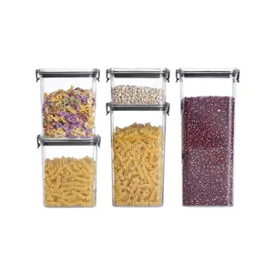 Clear plastic food storage container set for kitchen pantry organization and dry food
