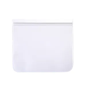Clear plastic food storage bag with zipper seal for kitchen pantry and refrigerator organization.
