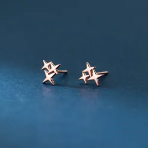 Exquisite rose gold star cluster stud earrings close-up, showing delicate details and elegant design.