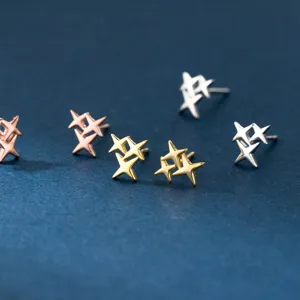 Minimalist 925 Sterling Silver Earring Post Three Star Stud Earrings Delicate Small Geometric Four Point Star Earrings For Women Jewelry