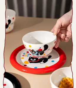 Ensemble de bols et assiettes en céramique chat mignon pour cuisine, soupe, yaourt.