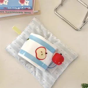 Cute ceramic mug with blue stripes and apple design, perfect for home daily coffee and milk use.