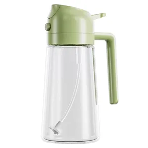 Kitchen glass oil dispenser bottle with spray and pour dual function for cooking and baking.