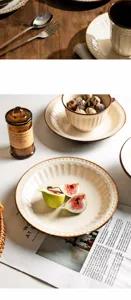 Set da tavola in ceramica in stile vintage, ciotola e piatto retrò per cucina e casa.