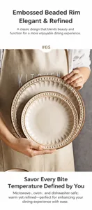 Dettaglio piatto in ceramica vintage con righe verticali per tavola elegante