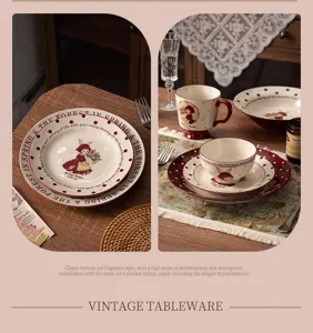 Ensemble de vaisselle en céramique vintage bol de riz assiette de soupe dessin animé