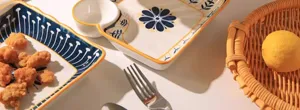 Ceramic divided dinner plate set with sauce dish for dumplings, breakfast, sushi and snacks.