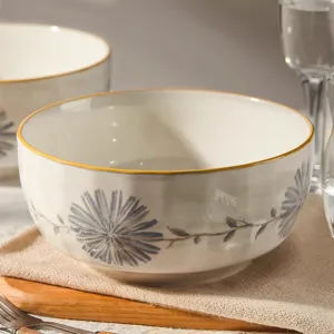 Japanese Ceramic Soup Bowl Large Capacity Underglaze Color Floral Ramen Bowl Household Tableware Ceramic Dinnerware Bowl For Kitchen