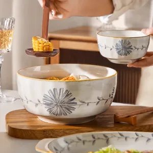Japanese ceramic bowl set underglaze blue floral tableware large home soup bowl noodle bowl