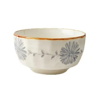 Japanese style ceramic bowl with blue floral pattern, perfect for daily home use, soup and noodles.