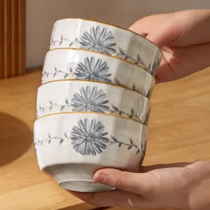 Ensemble de bol à riz en céramique sous glaçure motif floral peint à la main vaisselle