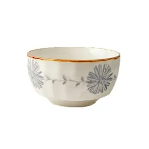 Bol de riz en céramique style japonais sous glaçure, vaisselle florale de 5 pouces.