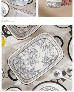 Set di stoviglie in ceramica nordica nero e bianco piatti ciotole cucina servizio tavola