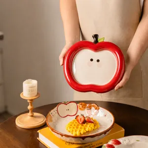 Cute hand-painted apple ceramic dinner plate ins style bowl tableware set for home kitchen