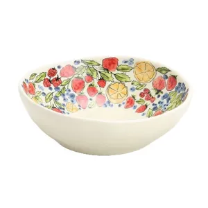 Vintage ceramic fruit pattern salad bowl for home daily dining and cereal serving.