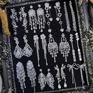 Luxury Zirconia Crystal Flower Rhombus Tassel Dangle Earrings Palace Banquet Elegant Fashion Jewelry Gift for Women