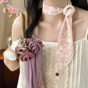 French retro chiffon neck scarf and fabric rose accessories, elegant and stylish design.