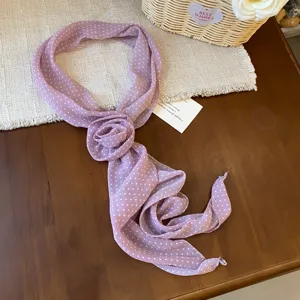 Pink polka dot chiffon floral neck scarf, French vintage chic choker accessory for women.
