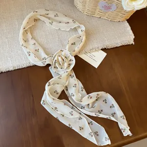Elegant floral chiffon scarf with 3D rose flower detail, stylish women neck accessory.