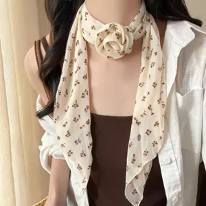 French retro floral chiffon neck scarf stylish choker versatile accessory for women chic daily wear