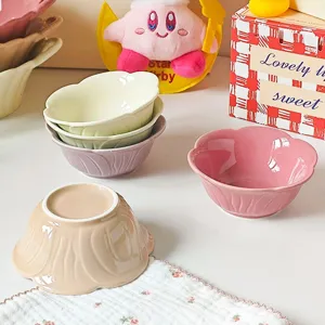 Cream style ceramic dipping sauce dish, cute flower shape snack bowl for kitchen and home dining.