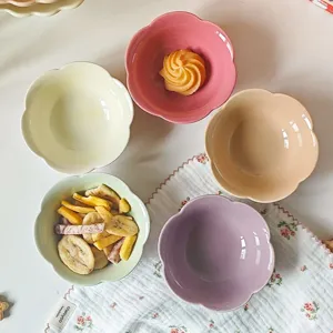 Pastel flower ceramic dipping bowl set, cute cream style small dish for sauce and snack.