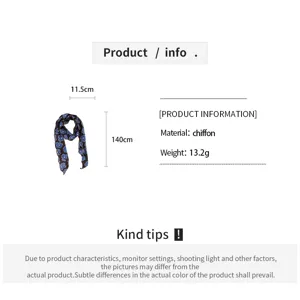 Chiffon printed skinny scarf floral pattern elegant long ribbon accessory for women stylish.