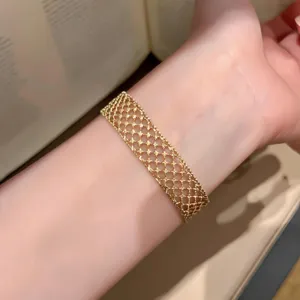 Exquisite wide mesh gold bracelet, vintage court style lace bangle, elegant hand jewelry for women