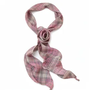 Pink chiffon neck scarf with a chic rose floral design, retro style accessory for women.