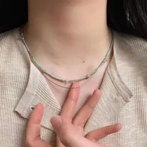 Collier Pendentif en Cuivre Cœur Tournesol Vert Menthe Vintage Élégante Chaîne de Clavicule Superposée