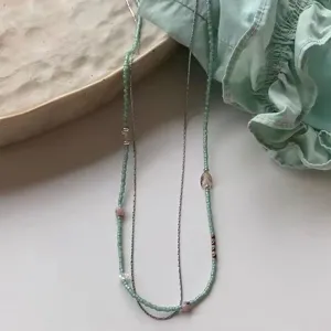 Collier double couches de perles vert menthe vintage élégante chaîne de clavicule chic