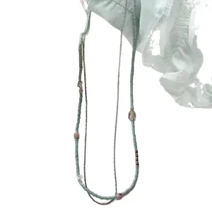 Collier perles superposées vert menthe vintage pendentif cœur délicat chaîne clavicule bijoux