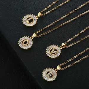 European American Style Copper Zirconia Round Letter Pendant Necklace Fashion Clavicle Chain Jewelry For Women