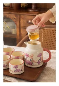 Service a the en ceramique avec une jolie theiere a motif floral tasses et plateau