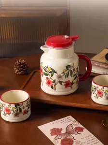Vintage ceramic teapot and teacup set featuring elegant floral patterns for home use.