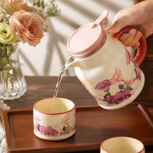 Ensemble d'eau en céramique théière tasse plateau design floral cadeau maison chic