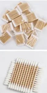 Bastoncillos de algodón de bambú de doble cabezal, palitos de madera para maquillaje y limpieza.