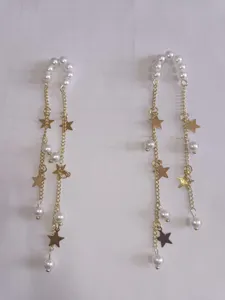 Gold star pearl fringe ear cuffs non-pierced delicate hanging chain earrings jewelry