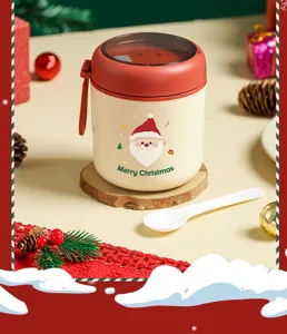 Portable Christmas soup cup breakfast oatmeal cup with spoon and cute Santa design for daily use.